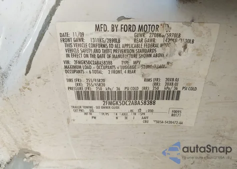 2010 Ford Flex Limited from USA, damaged, VIN 2FMGK5DC2ABA58388